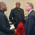 Mike Anderson (left), Nolan Richardson (center) and University of Arkansas chancellor David Gearhart...