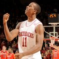 NWA Media/ANTHONY REYES -- Arkansas sophomore BJ Young celebrates in the second half against Auburn ...