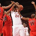 NWA Media/ANDY SHUPE -- Arkansas' Quistelle Williams (24) has the ball knocked away by Georgia's Tam...