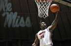 Mississippi's Murphy Holloway (31) dunks the ball in a game against Arkansas at Tad Smith Coliseum in Oxford, Miss., on Saturday, Jan. 19, 2013. (AP Photo/Oxford Eagle, Bruce Newman)