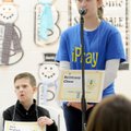 Jax Nally, left, of Young Elementary School reacts Friday as Central Junior High School’s Brittany C...