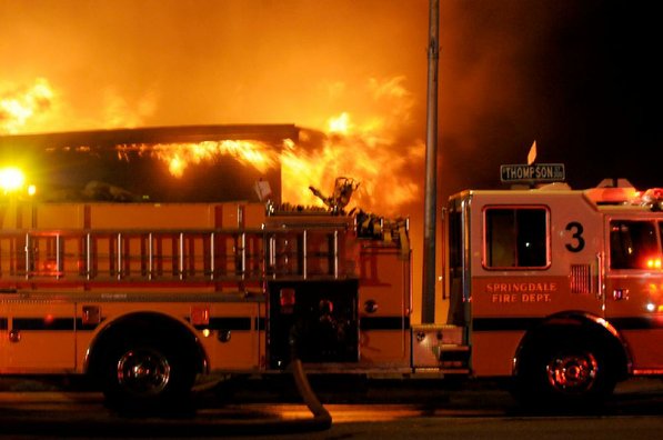 
                               
                                  Photo by Anthony Reyes&mdash;
                               
                           
                           Springdale firefighters respond to a fire at an abandoned church Sunday, Jan. 20, 2013 on the north east corner of Grove Avenue and Thompson Street in Springdale.