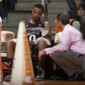 Mississippi State guard Jalen Steele (0) was briefly benched to ice his knees during the second half...