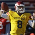 Senior Bowl South Squad quarterback Tyler Wilson of Arkansas (8) throws a pass during Senior Bowl fo...
