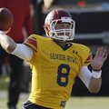 Senior Bowl South Squad quarterback Tyler Wilson of Arkansas (8) throws a pass during Senior Bowl fo...