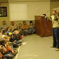 Wildlife rehabilitator Lynn Sciumbato gives a bird program using a live red-tailed hawk. She also br...