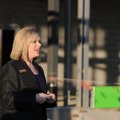 Megan Witonski, school superintendent, gives a few remarks Tuesday at a the beam signing. 