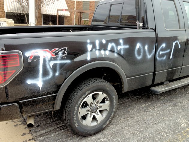 morrilton-mayor-stewart-nelson-said-his-ford-f-150-truck-was-vandalized-overnight-as-it-sat-in-his-driveway-the-damage-was-discovered-friday-morning-he-said-the-phrase-it-aint-over-although-aint-was-misspelled-as-hint-was-spray-painted-on-the-side-of-the-vehicle-nelson-said-he-thinks-the-vandalism-is-related-to-his-appointment-of-a-new-police-chief-sonny-stover-and-the-incident-was-reported-to-the-arkansas-state-police