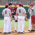 NWA Media/ANDY SHUPE -- Arkansas baseball coach Dave Van Horn speaks to his infield Friday, Sept. 7,...