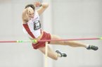 Arkansas' Kevin Lazas competes in the pole vault portion of the heptathlon Saturday, Jan. 26, 2013, during the Razorback Invitational at the Randal Tyson Track Center in Fayetteville. 