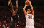 NWA Media/ANDY SHUPE -- Arkansas sophomore forward Jhasmin Bowen (42) South Carolina sophomore forward Aleighsa Welch during the second half Sunday, Jan. 27, 2013, in Bud Walton Arena.