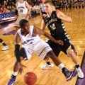 Manuale Watkins, left, Fayetteville senior guard, drives Friday against Bentonville in Fayetteville....
