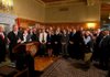 
Gov. Mike Beebe, left, in a packed conference room Tuesday morning at the State Capitol during the announcement of the $1.1 billion Big River Steel plant to be built in Osceola. The "superproject"  which could begin construction as early as August, will create 525 high paying jobs.