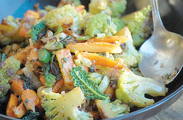 broccoflower-carrot-and-leek-ragout-with-thyme-orange-and-tapenade