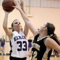 STAFF PHOTO ANTHONY REYES -- Elkins sophomore Alleigh Stahman (33) shoots as West Fork junior Katie ...