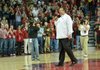 NWA Media/MICHAEL WOODS --02/02/2013-- University of Arkansas football coach Bret Bielema addresses the Razorbacks basketball fans during a time out in the first half of Saturday afternoon's game against Tennessee at Bud Walton Arena in Fayetteville.