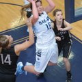 Anna Hill, center, of Springdale Har-Ber goes up for a shot between Siloam Springs defenders during ...