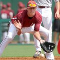 NWA Media/ANDY SHUPE -- Arkansas infielder Dominic Ficociello fields a ball Friday, Sept. 7, 2012, d...