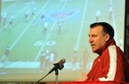 NWA Media/MICHAEL WOODS  --02/06/2013-- University of Arkansas head football coach Bret Bielema talks about the 22 players who committed to the Razorbacks as he conducts a press conference Wednesday afternoon in Fayetteville to talk about the new Razorback players.