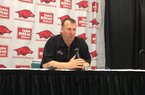 Arkansas coach Bret Bielema speaks at his Thursday evening press conference to discuss the Razorbacks' 2013 recruiting class.