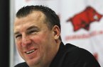 Arkansas Democrat-Gazette/BENJAMIN KRAIN --2/7/2013--
New Razorback football coach Brett Bielema meets media before a fund raising program highlighting new recruits Thursday night at Verizon Arena in North Little Rock.