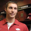 Arkansas redshirt sophomore Eric Fisher talks to the media Friday, Feb. 8, 2013 at Baum Stadium in F...