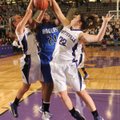 Ellie Breden, left, and Sydney Crockett, both of Fayetteville, battle for a rebound Friday with Roge...