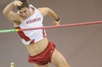 NWA Media/ANDY SHUPE
Arkansas junior Kevin Lazas clears a height during the pole vault Saturday, Feb. 9, 2013, during the Tyson Invitational at the Randal Tyson Track Center in Fayetteville.