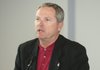 Arkansas baseball coach Dave Van Horn speaks at the Downtown Tipoff Club in North Little Rock on Monday.