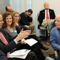 Peter Lane, president and CEO of the Walton Arts Center, left, and Bob Davis, member of the Fayettev...