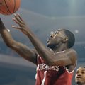 Arkansas' Mardracus Wade (1) scores against Auburn during an NCAA college basketball game on Wednesd...