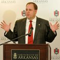 University of Arkansas Senior Associate Athletic Director of Development Chris Wyrick speaks during ...