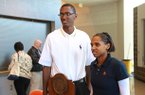 Hall High School's Bobby Portis and Tyler Scaife Thursday during a ceremony in which they were announced McDonald's All-Americans. 