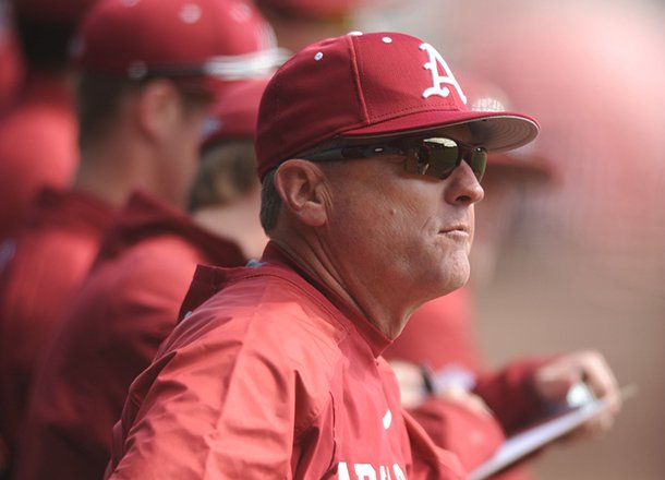 arkansas-coach-dave-van-horn-directs-his-players-saturday-feb-16-2013-during-the-third-inning-of-the-hogs-win-over-western-illinois-at-baum-stadium-in-fayetteville