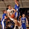 Josh Ferrell of West Fork is fouled by Cedarville defenders Austin Myers and Zach Bradford, right, a...