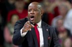 Arkansas head coach Mike Anderson shouts to his players during the second half an NCAA college basketball game against Missouri in Fayetteville, Ark., Saturday, Feb. 16, 2013. Arkansas defeated Missouri 73-71. (AP Photo/Gareth Patterson)