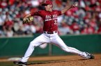 Arkansas pitcher Trent Daniel fires a pitch in the second inning of Sunday afternoon's game against Western Illinois at Baum Stadium in Fayetteville.