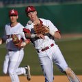 Arkansas third baseman Brian Anderson fields the ball as he makes a play for an out in the sixth inn...
