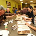Veterans David Bush of Lincoln, left, and Ed Johnson of Springdale answer questions Wednesday from W...