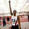 Arkansas' Makeba Alcide celebrates after winning the pentathlon on Friday, Feb. 22, 2013, during the...