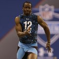 Arkansas receiver Cobi Hamilton runs the 40-yard dash at the NFL football scouting combine in Indian...
