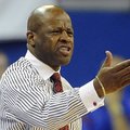 Arkansas coach Mike Anderson react to a call during the second half of an NCAA college basketball ga...