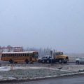 Snow fell on traffic Tuesday morning near the Springdale Municipal Airport.