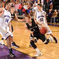 Tyler McCullough, left, Fayetteville senior post, and senior forward Caleb Waitsman apply pressure J...