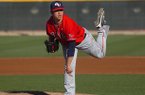 Gonzaga left-hander Marco Gonzales delivers a pitch during the Bulldogs' 3-0 win over Arkansas on Friday in Surprise, Ariz. 