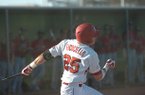 Arkansas second baseman Dominic Ficociello swings during the second inning of the Razorbacks' 3-0 loss to Gonzaga on Friday in Surprise, Ariz. 