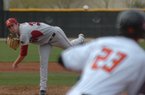 Arkansas pitcher Randall Fant delivers a pitch during the first inning of the Razorbacks' 4-3 loss to Pacific on Sunday in Surprise, Ariz.