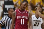 Arkansas' BJ Young drops his head after missing a shot late during the second half of an NCAA college basketball game against Missouri Tuesday, March 5, 2013, in Columbia, Mo. Missouri won the game 93-63. Young led all scorers with 27 points. (AP Photo/L.G. Patterson)