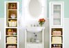 Repeating a good idea is a smart move in a bathroom short on space. Flank a pedestal sink with identical storage towers. For a family bathroom, designate a section of the cabinets to each family member. 