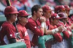 Arkansas coach Dave Van Horn watches from the dugout Saturday, March 9, 2013, during the second inning of the Razorbacks' win over San Diego State at Baum Stadium.